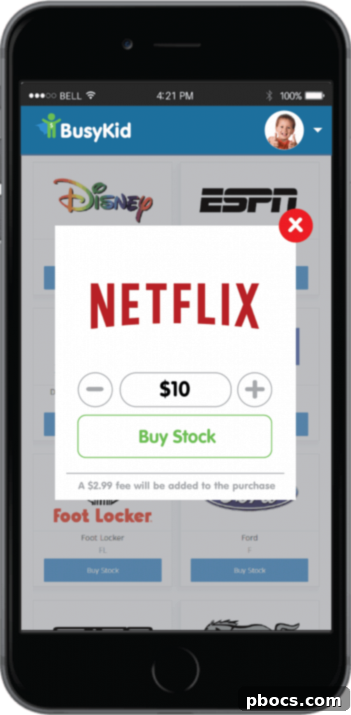 BusyKid App: Chores That Teach And Entertain 5 Child holding a BusyKid debit card, emphasizing spending and saving