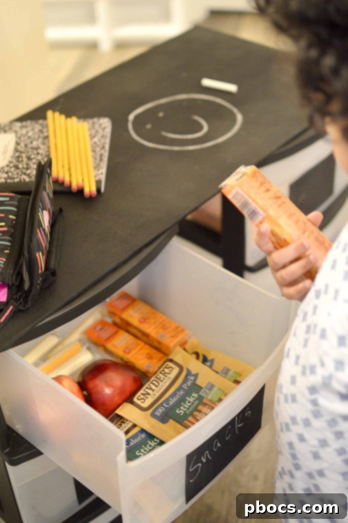 Stocked DIY Lunch Box Station with snacks